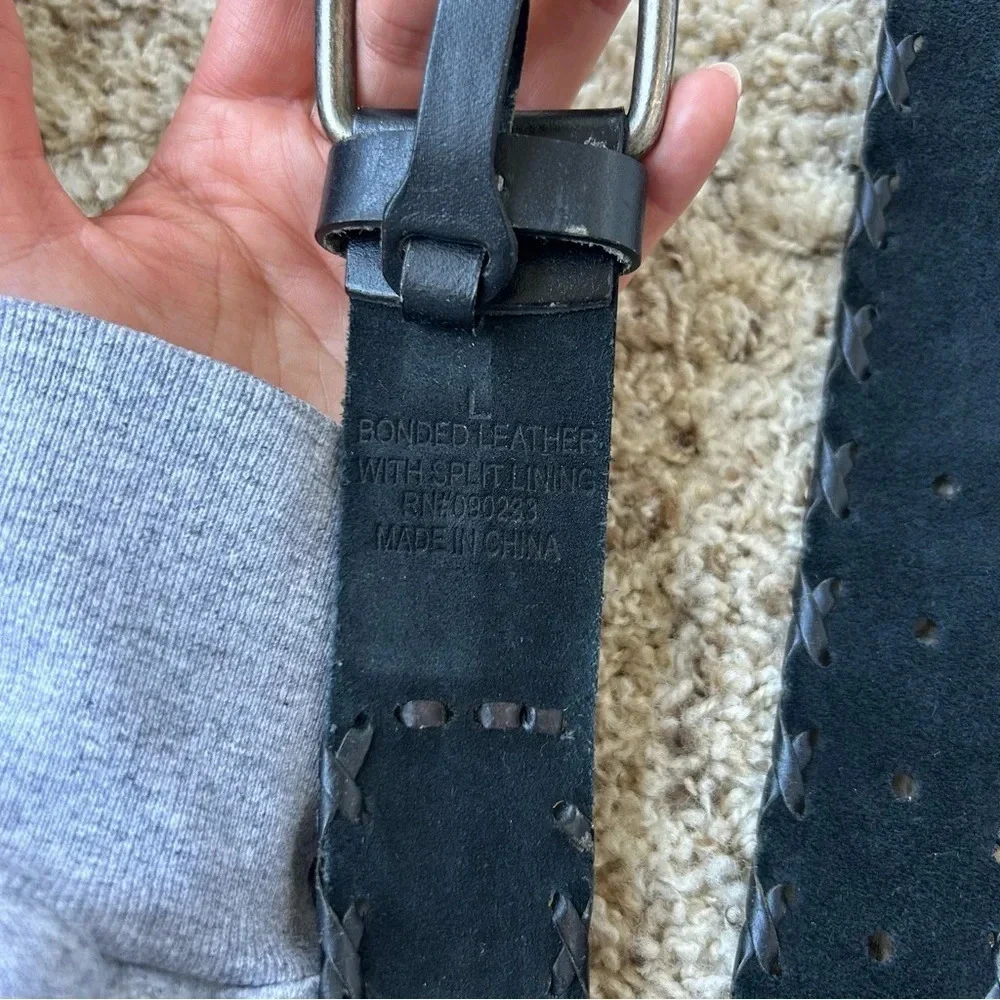 Vintage Bonded Leather Flower Printed Black Belt Size Large